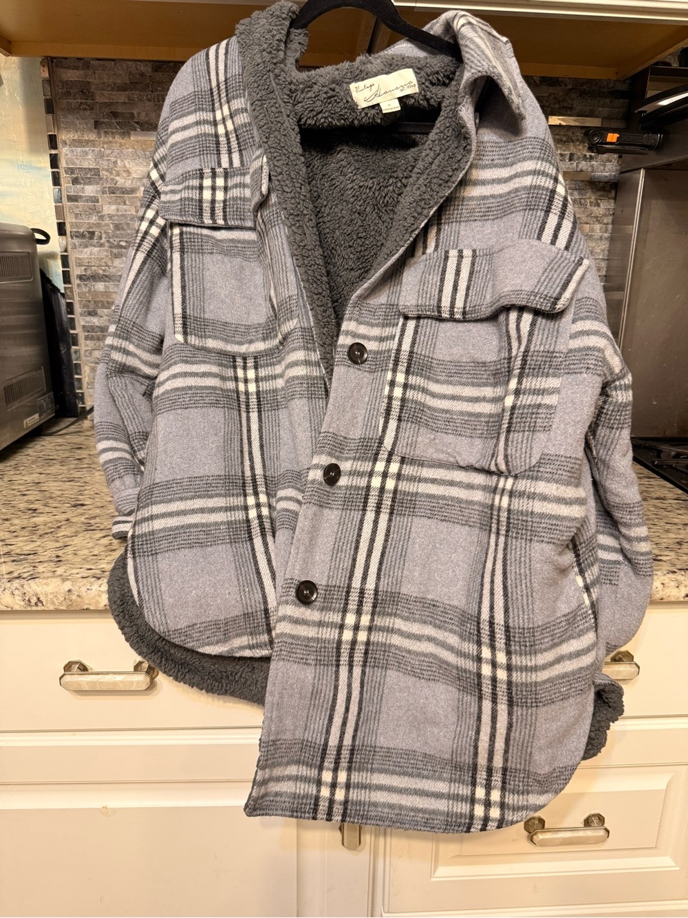 Unbranded Kids Gray Plaid Sherpa-Lined Puffer Jacket